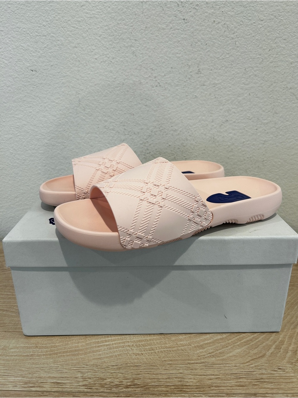 NIB Burberry Women's Dive Slide Sandals Light Pink/Gloss, Size 40, $370 Retail